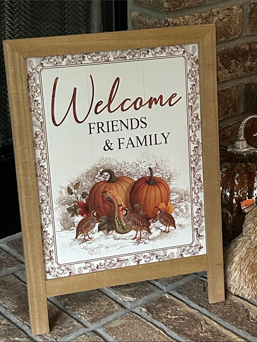NEW! Fall Autumn Harvest Toile Welcome Friends & Family Fall Framed Porch Sign